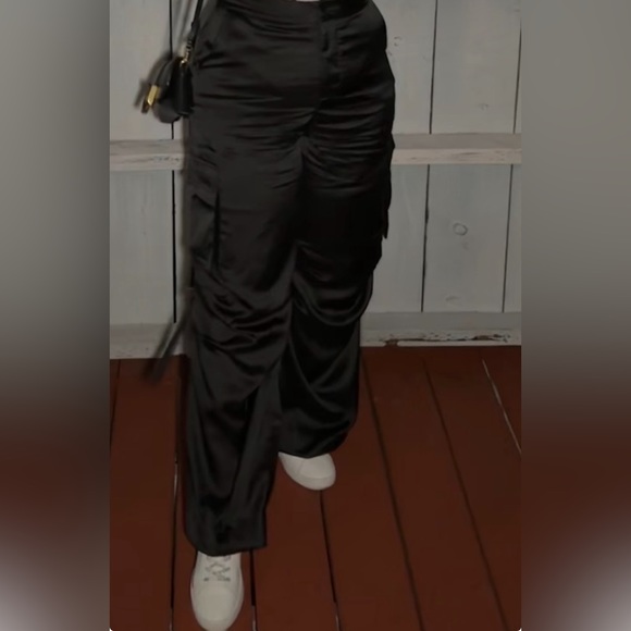 NWT: Satin Black Ruched Pants - Picture 6 of 10